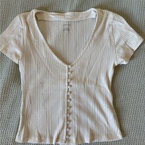 Anthropologie Ivory Button-Down Ribbed Shirt